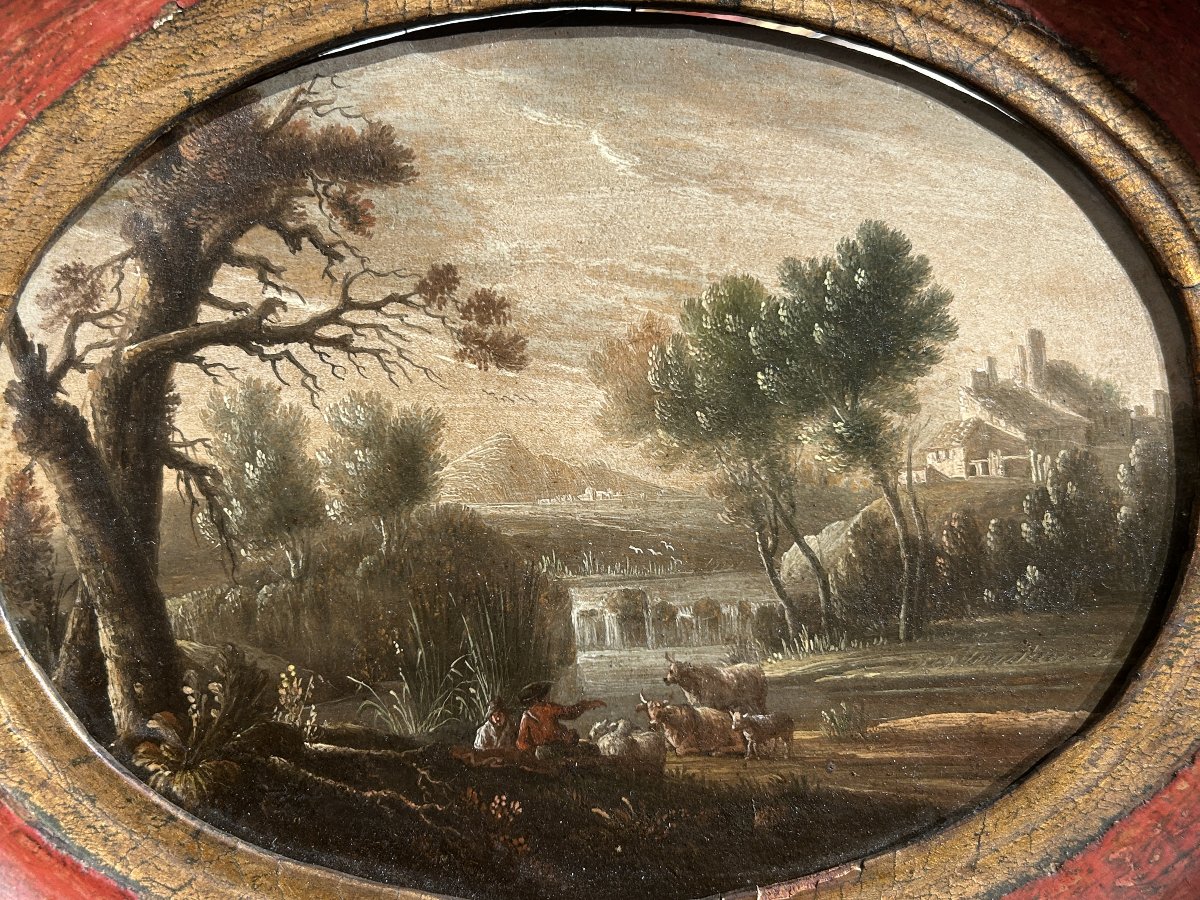 Pair Of Landscapes Depicting Rural Scenes, 17th-century Oil Paintings On Panel.-photo-4