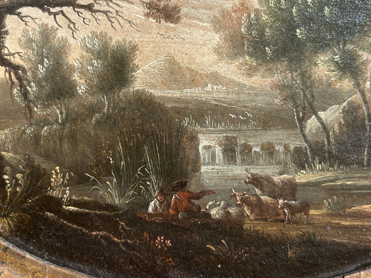 Pair Of Landscapes Depicting Rural Scenes, 17th-century Oil Paintings On Panel.-photo-1