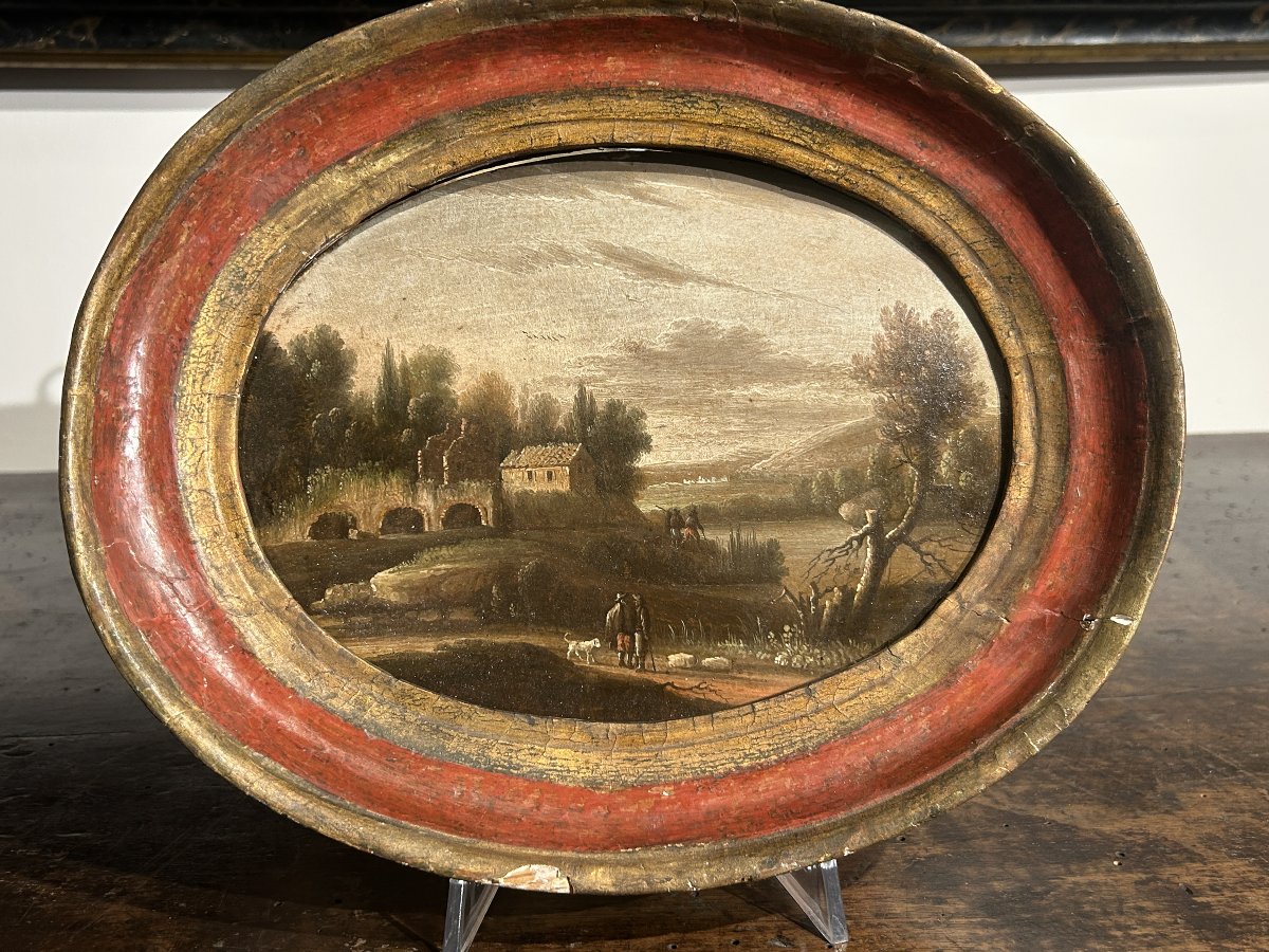 Pair Of Landscapes Depicting Rural Scenes, 17th-century Oil Paintings On Panel.-photo-2
