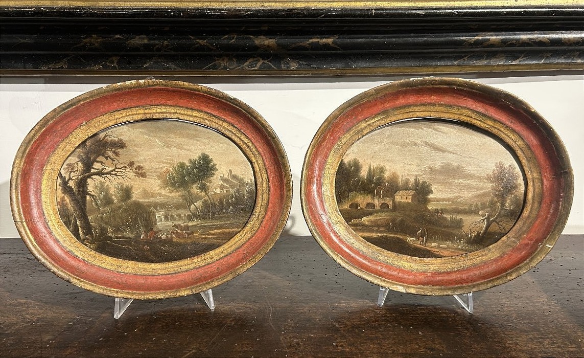 Pair Of Landscapes Depicting Rural Scenes, 17th-century Oil Paintings On Panel.