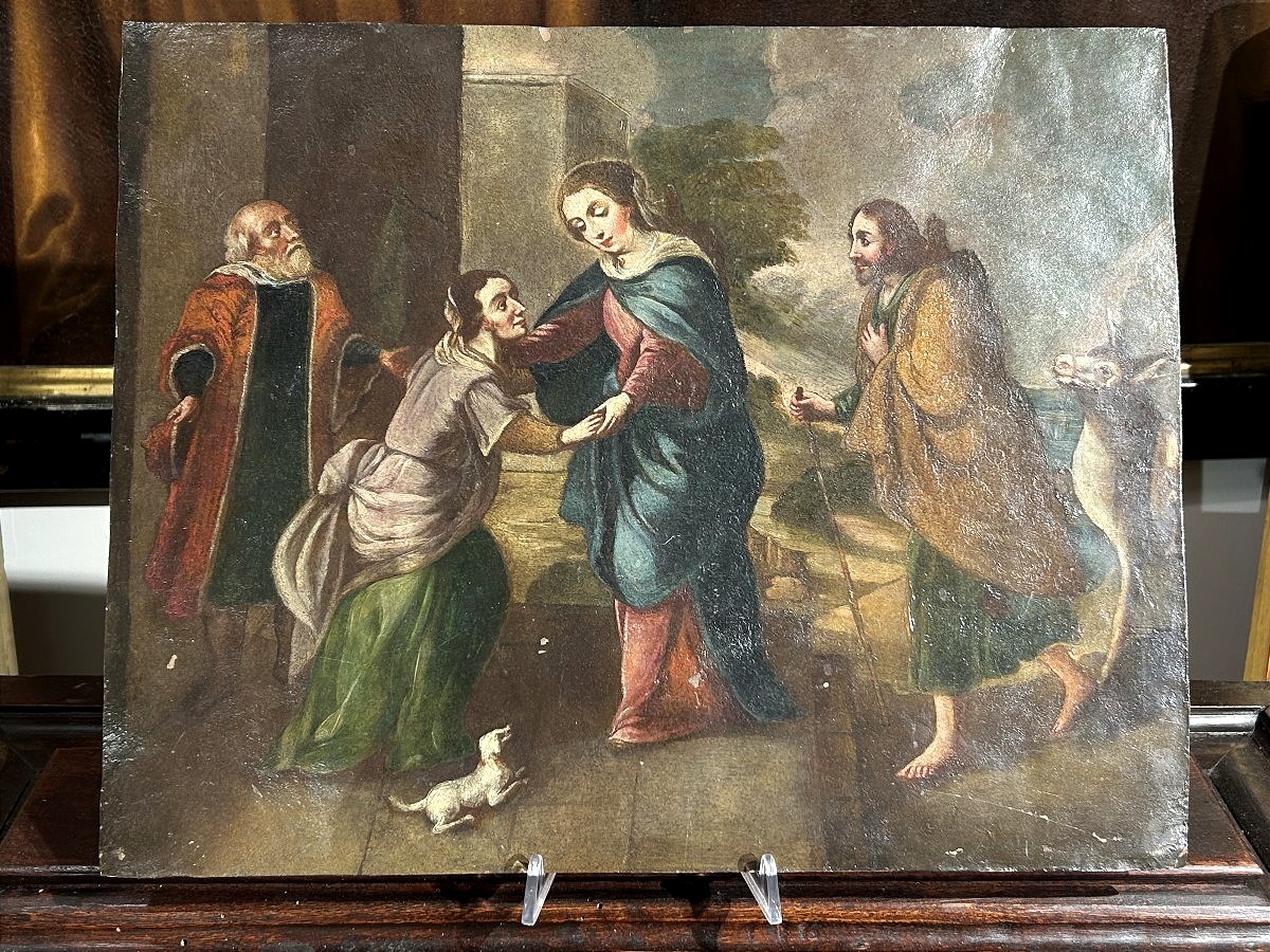 "the Visitation Of Mary"  Oil On Copper, Spanish School. 37 Cm X 47 Cm.-photo-2