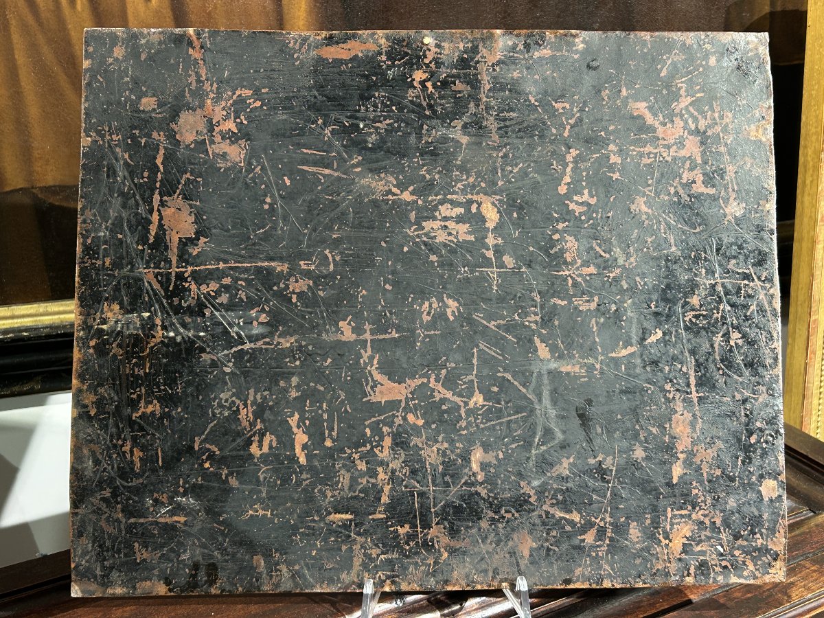 " Visitation de Marie ", Huile sur cuivre réalisée à la fin du XVII Siècle. 37cm x 47cm.-photo-2