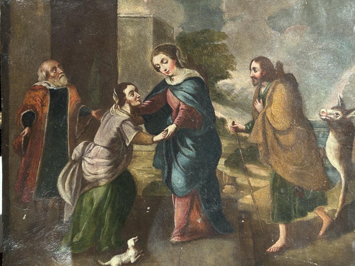 " Visitation de Marie ", Huile sur cuivre réalisée à la fin du XVII Siècle. 37cm x 47cm.