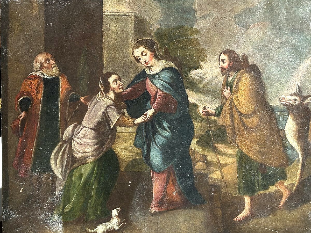 "the Visitation Of Mary"  Oil On Copper, Spanish School. 37 Cm X 47 Cm.