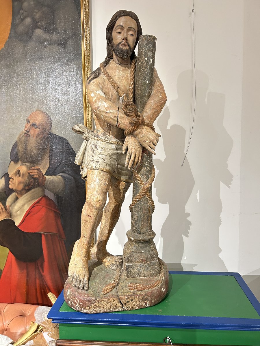 "christ At The Column," Carved From Polychrome Wood. Spain, 16th Century.-photo-2