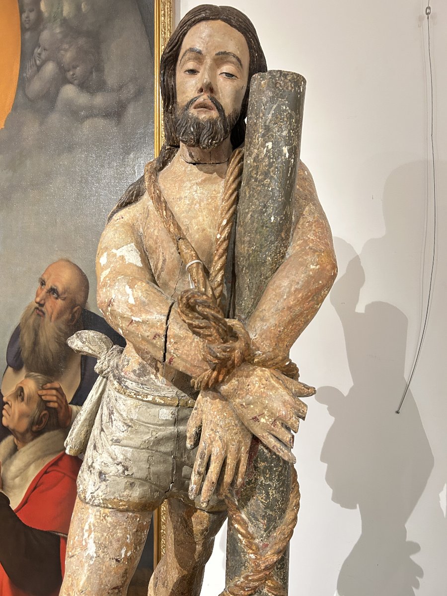 "christ At The Column," Carved From Polychrome Wood. Spain, 16th Century.-photo-3