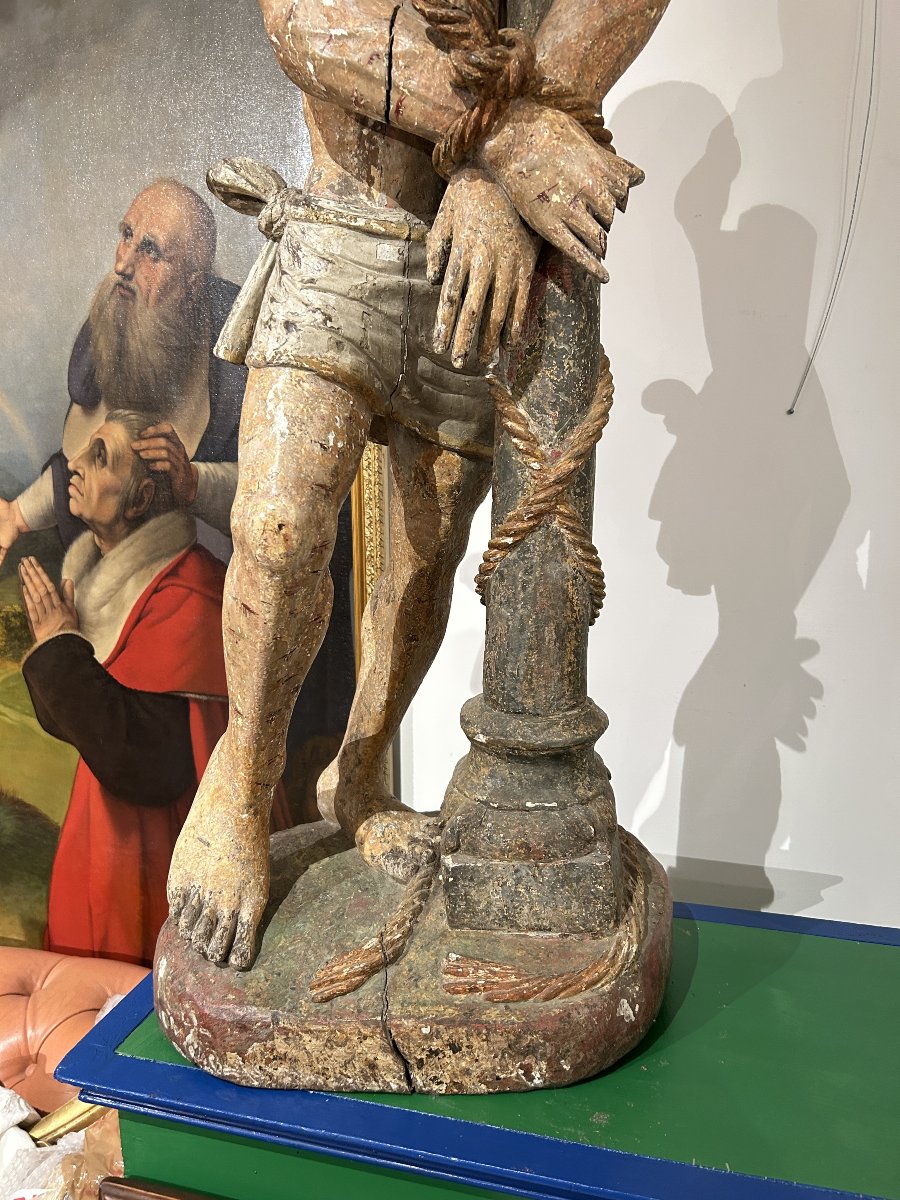 "christ At The Column," Carved From Polychrome Wood. Spain, 16th Century.-photo-4