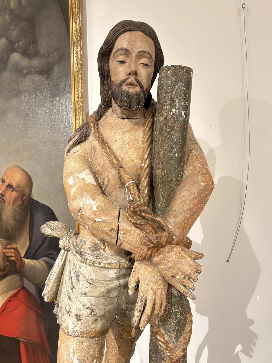 "christ At The Column," Carved From Polychrome Wood. Spain, 16th Century.-photo-2