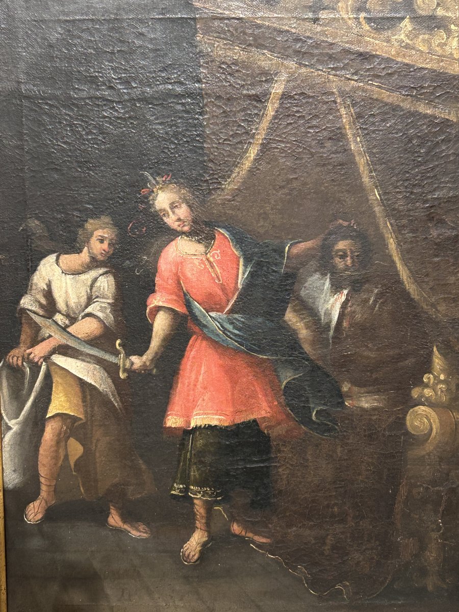 Oil On Canvas In A Period Frame, Depicting Judith With The Head Of Holofernes-photo-3