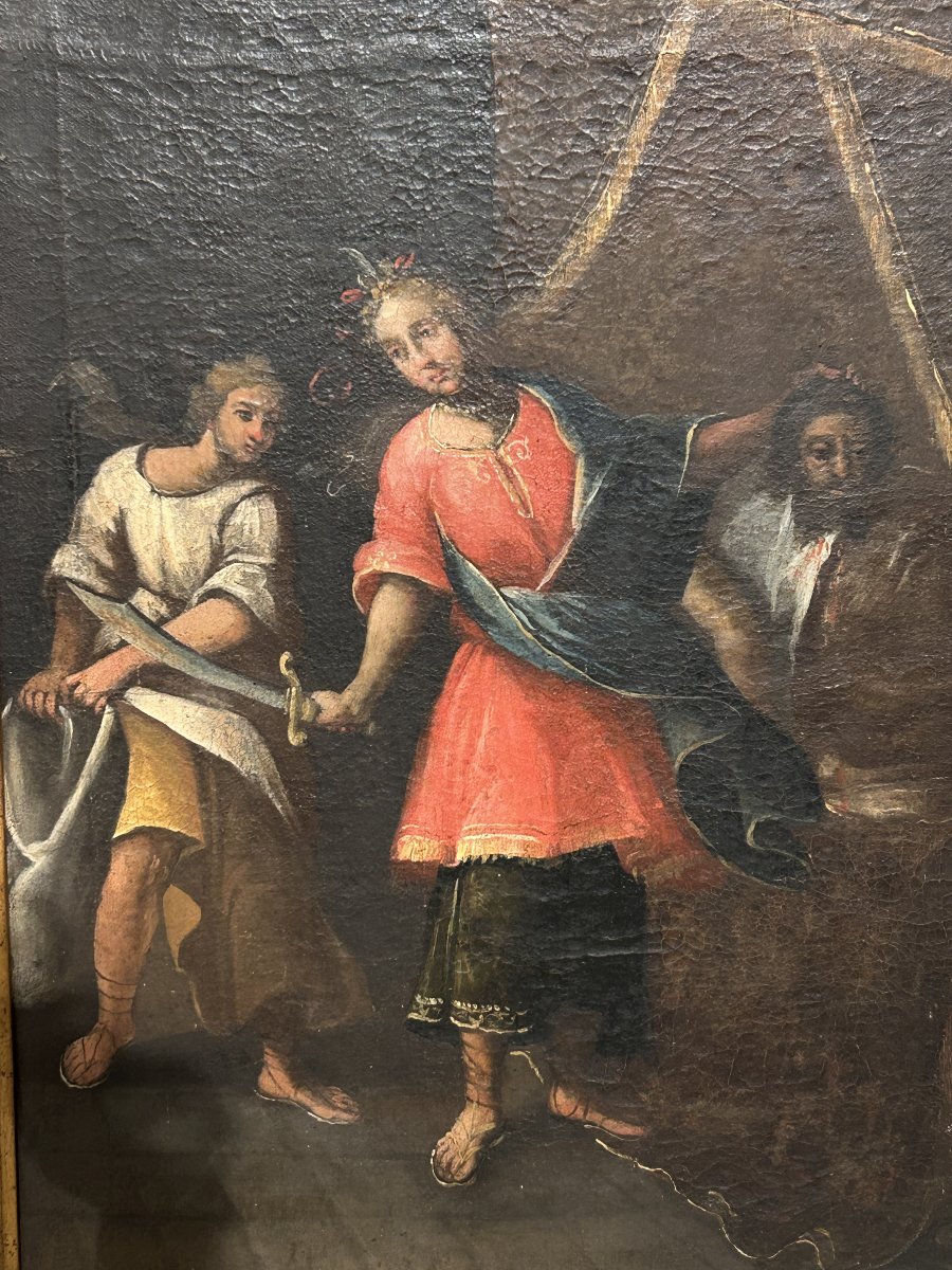Oil On Canvas In A Period Frame, Depicting Judith With The Head Of Holofernes-photo-2