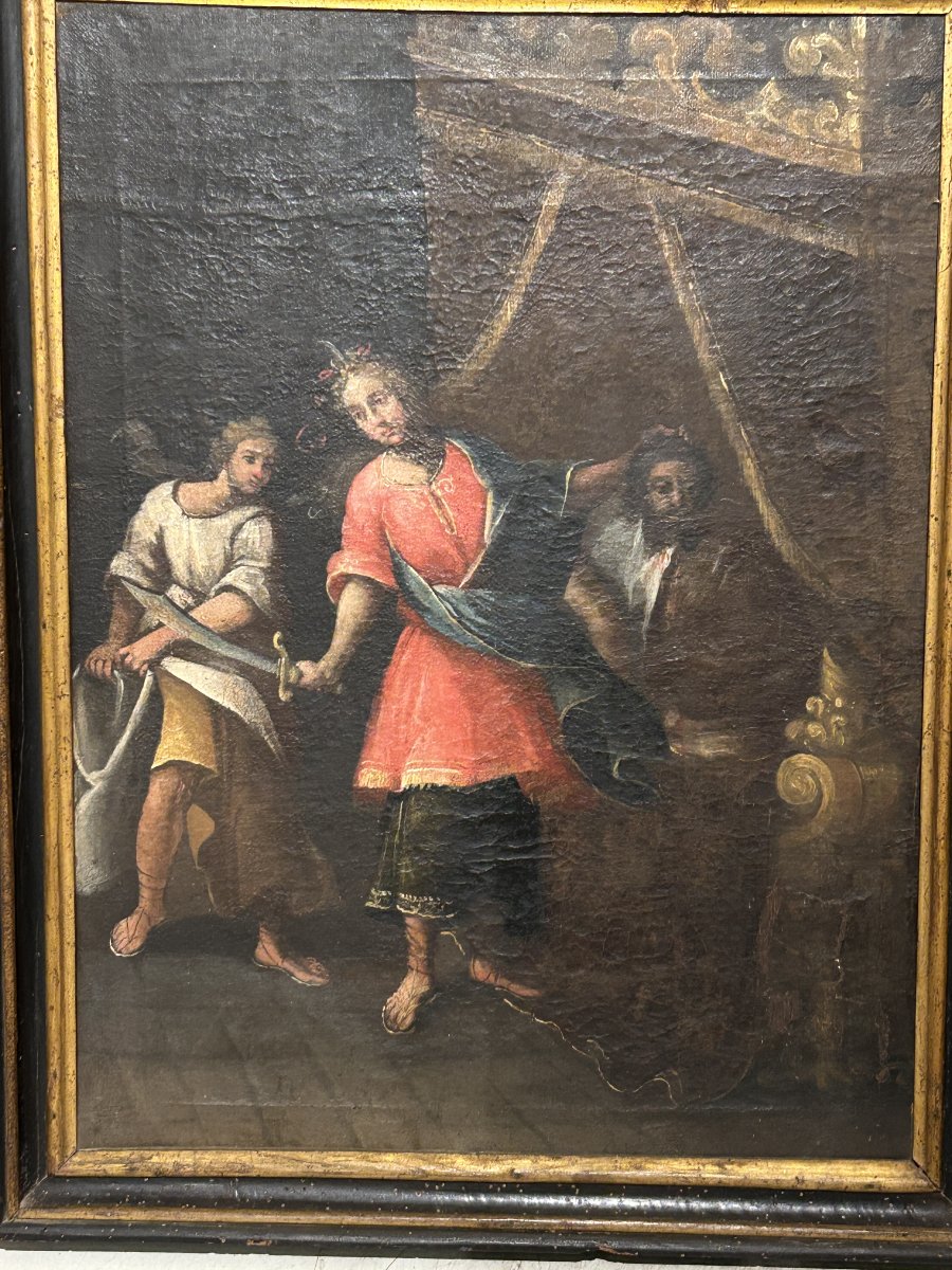 Oil On Canvas In A Period Frame, Depicting Judith With The Head Of Holofernes-photo-1