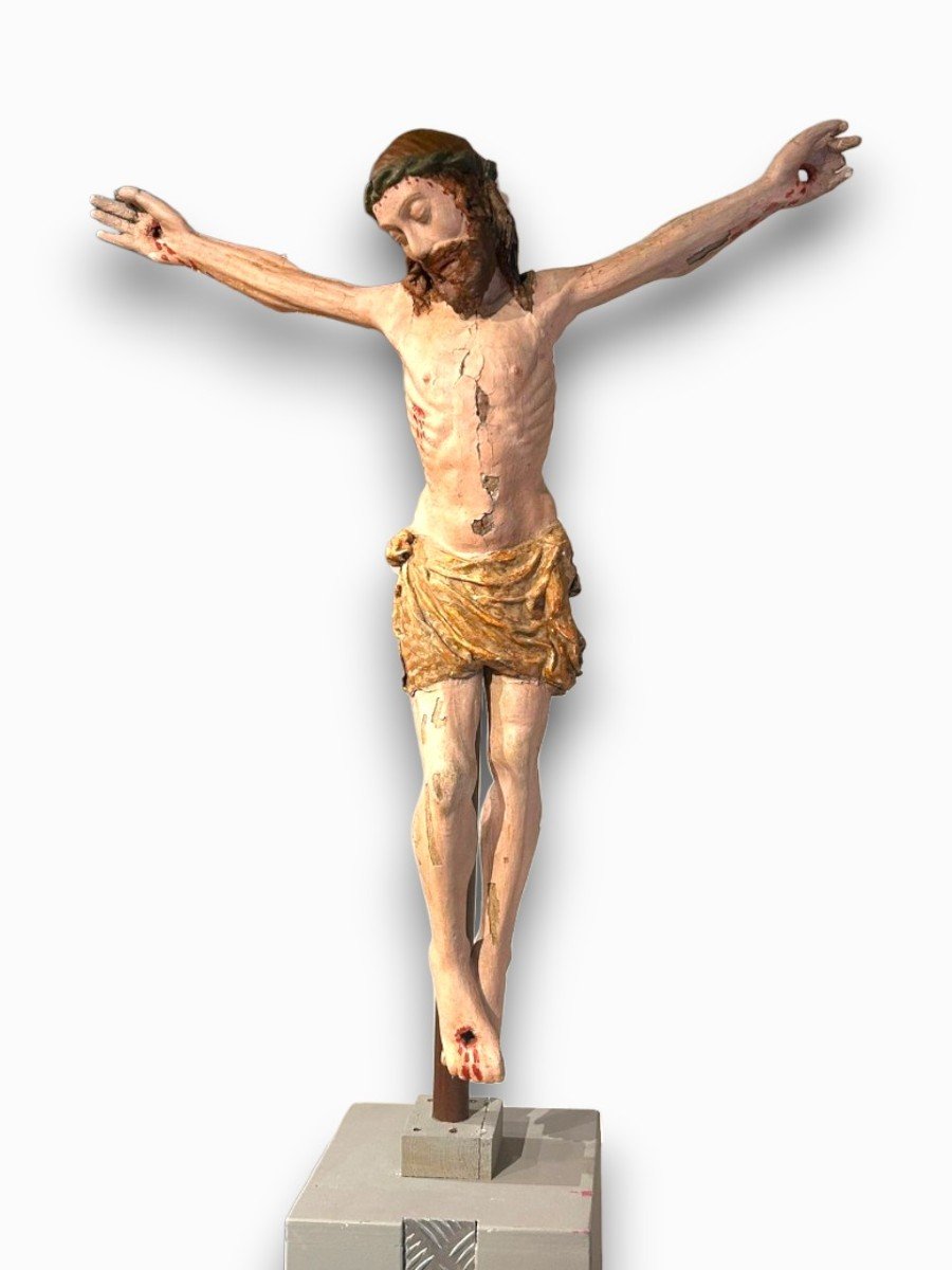 "cristo Patiens" In Wood With Original Polychrome Paint, Central Italy, Early 16th Century. 