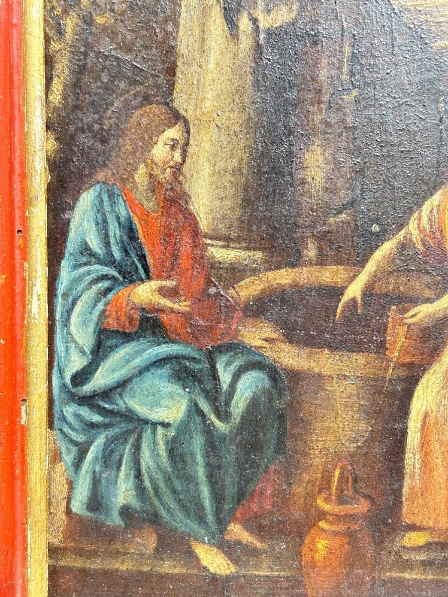 "the Good Samaritan At The Well," Oil On Panel, First Half Of The 17th Century, In A Contemporary Red-lacquered Frame.-photo-3