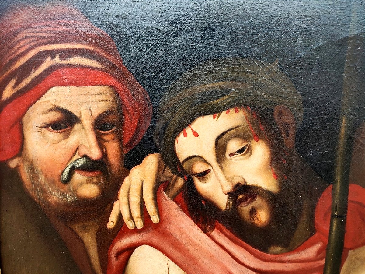 Intéressant Christ Moqué, Huile Sur Toile Du XVIIe Siècle.-photo-3