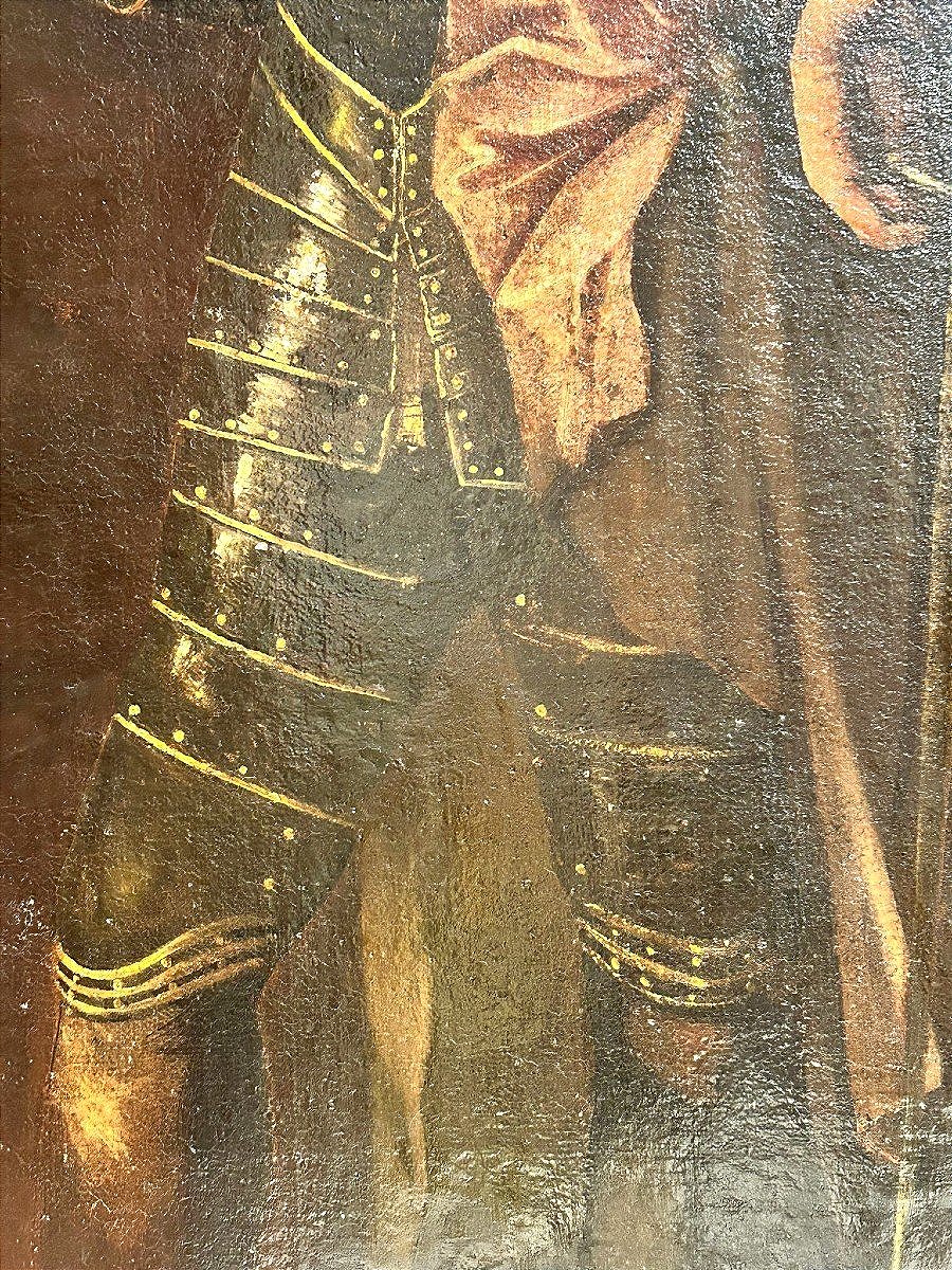 Portrait d'un noble sicilien en armure avec scène de la bataille de Vienne en arrière-plan.-photo-2