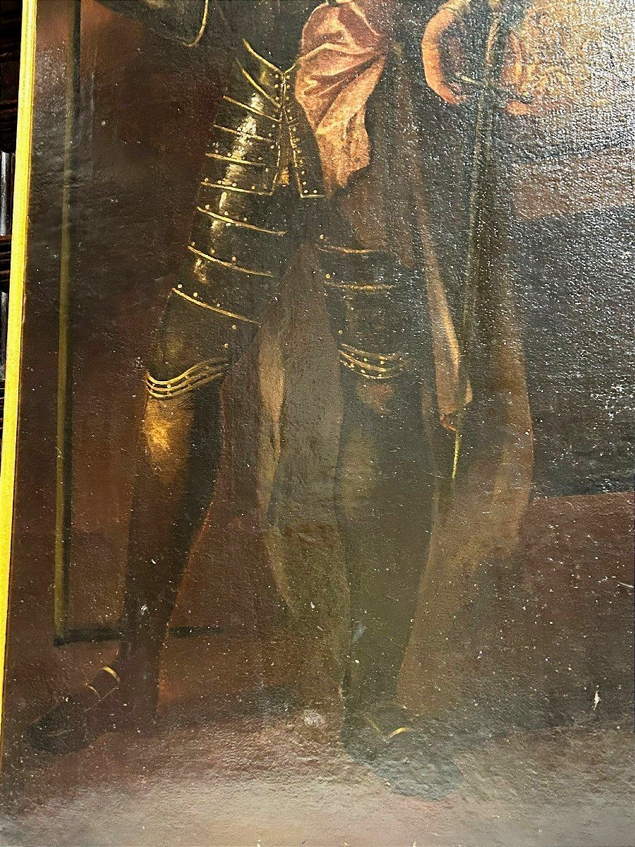 Portrait d'un noble sicilien en armure avec scène de la bataille de Vienne en arrière-plan.-photo-3