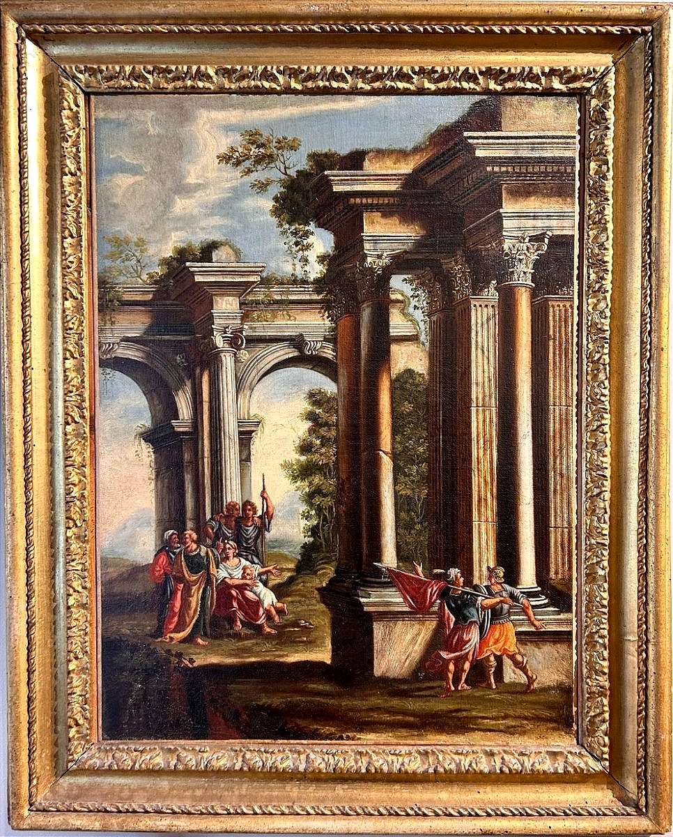 A Pair Of Architectural Caprices Featuring Biblical Scenes With Coeval Roman Frames.-photo-2