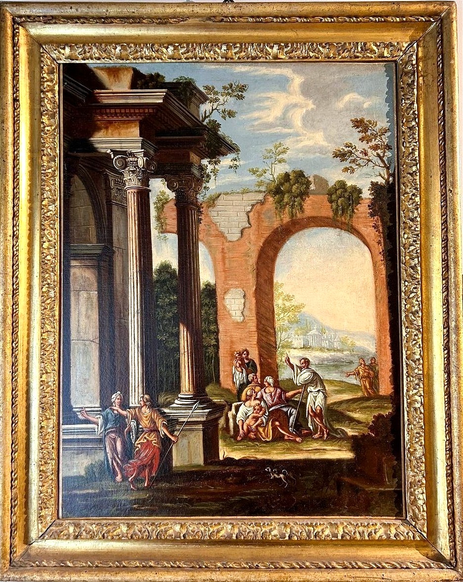 A Pair Of Architectural Caprices Featuring Biblical Scenes With Coeval Roman Frames.-photo-3