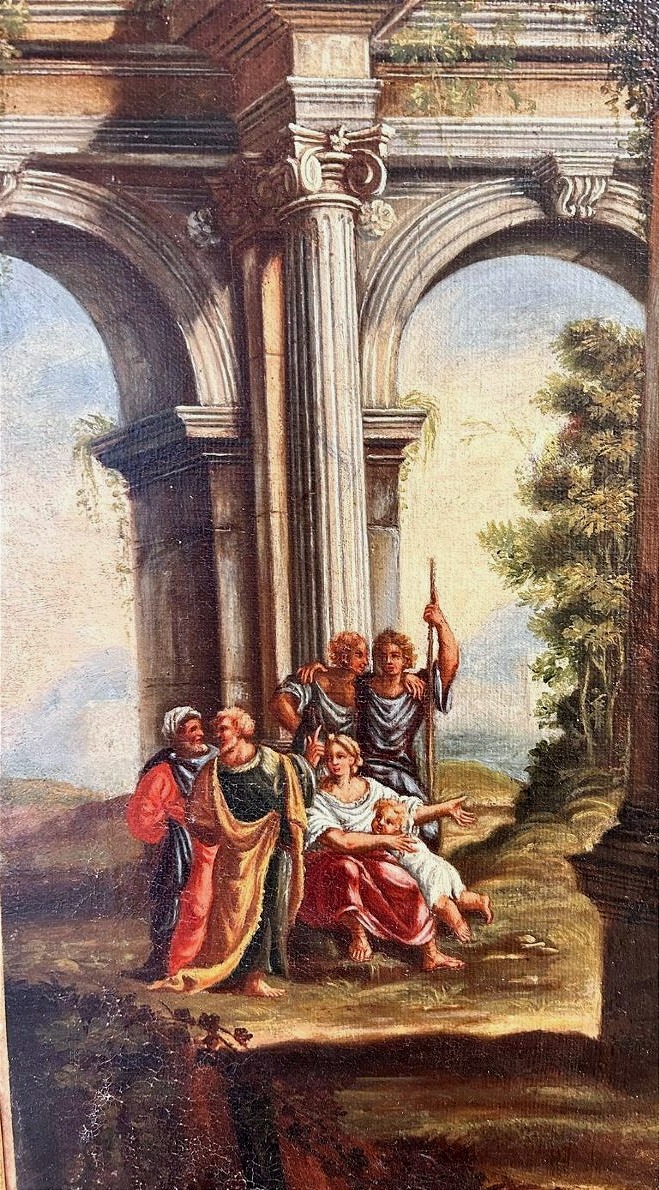 A Pair Of Architectural Caprices Featuring Biblical Scenes With Coeval Roman Frames.-photo-4