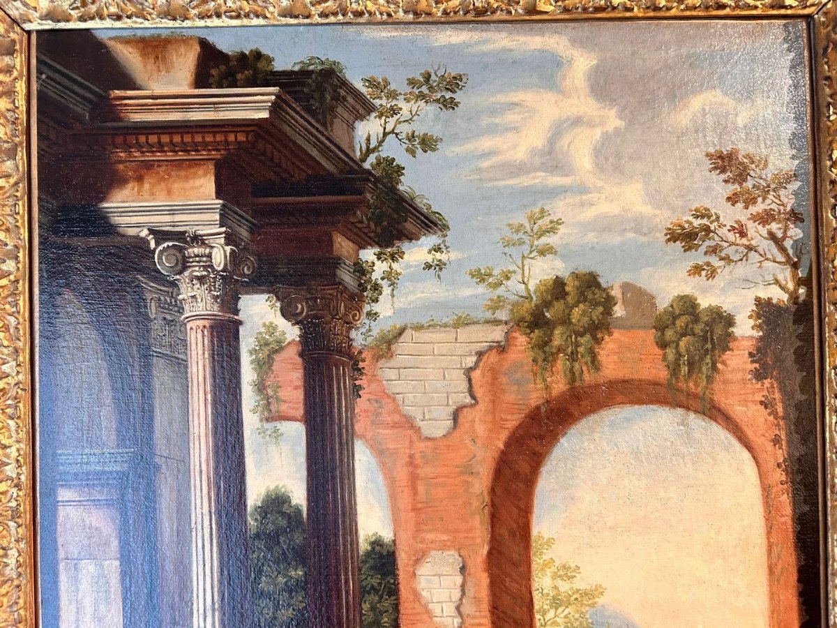 A Pair Of Architectural Caprices Featuring Biblical Scenes With Coeval Roman Frames.-photo-2