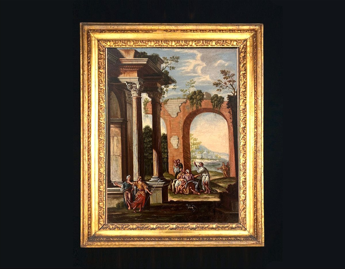 A Pair Of Architectural Caprices Featuring Biblical Scenes With Coeval Roman Frames.-photo-7