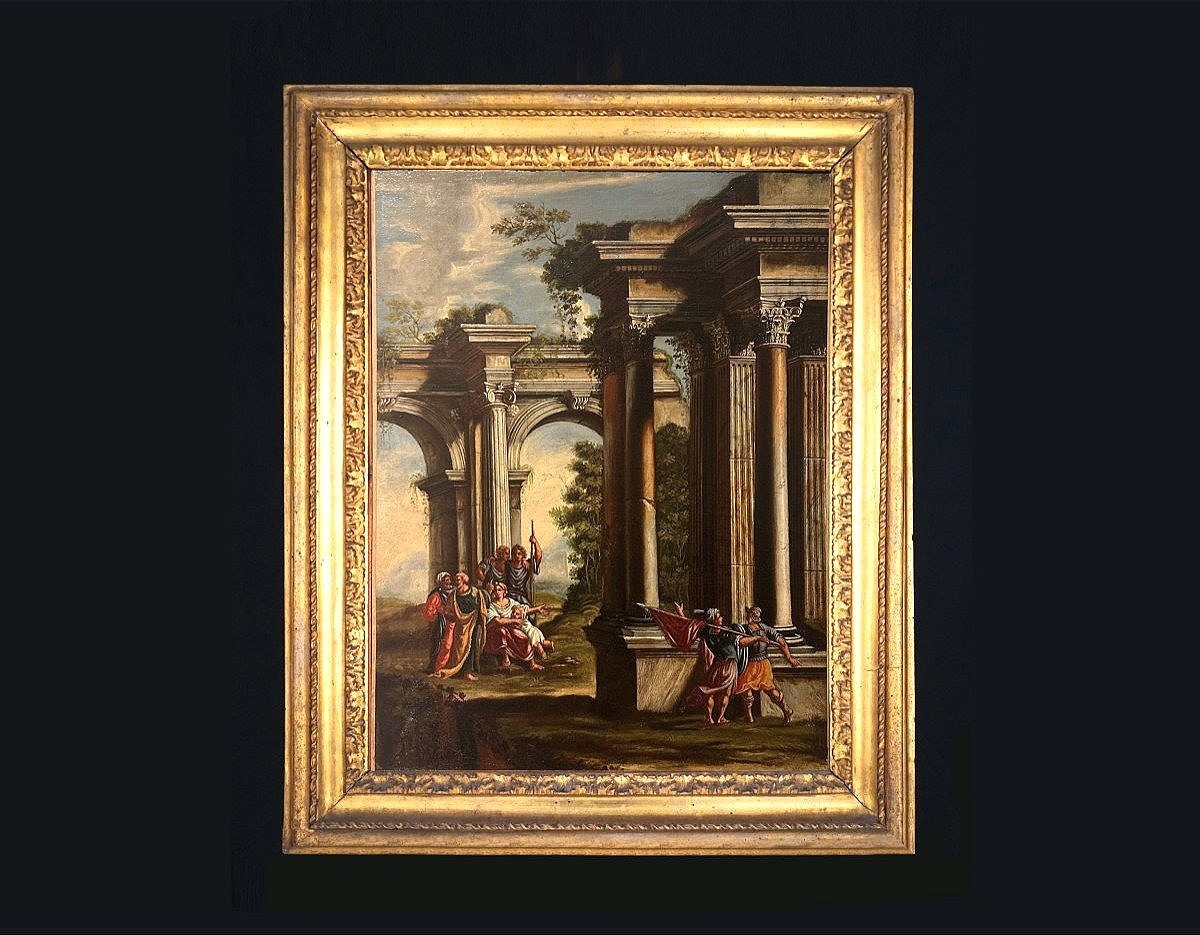 A Pair Of Architectural Caprices Featuring Biblical Scenes With Coeval Roman Frames.-photo-8