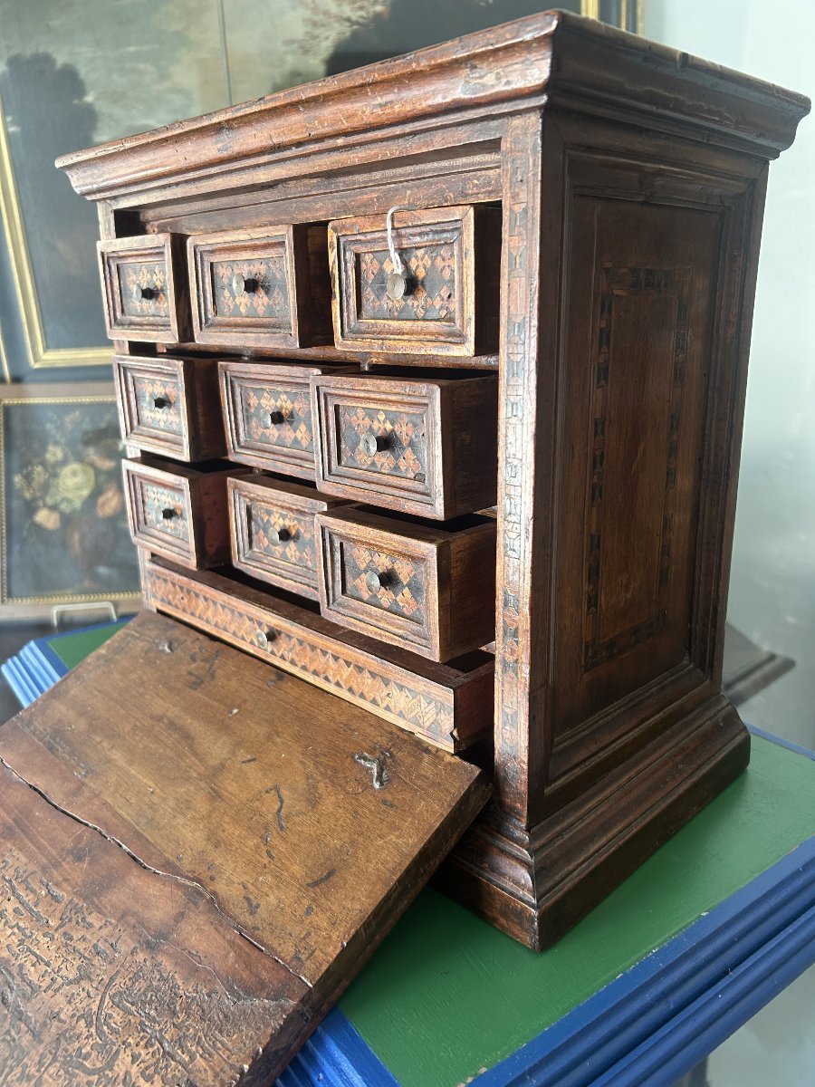 Petite Et Rare Armoire à Monnaie Avec Incrustations Chartreuses.-photo-4