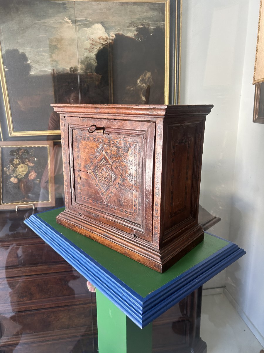 Petite Et Rare Armoire à Monnaie Avec Incrustations Chartreuses.-photo-8