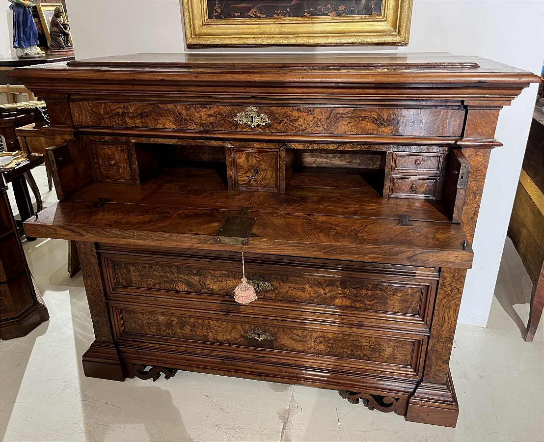 A 5-drawer Walnut-burl Cabinet With A Writing Desk. Rome, 17th Century.-photo-2