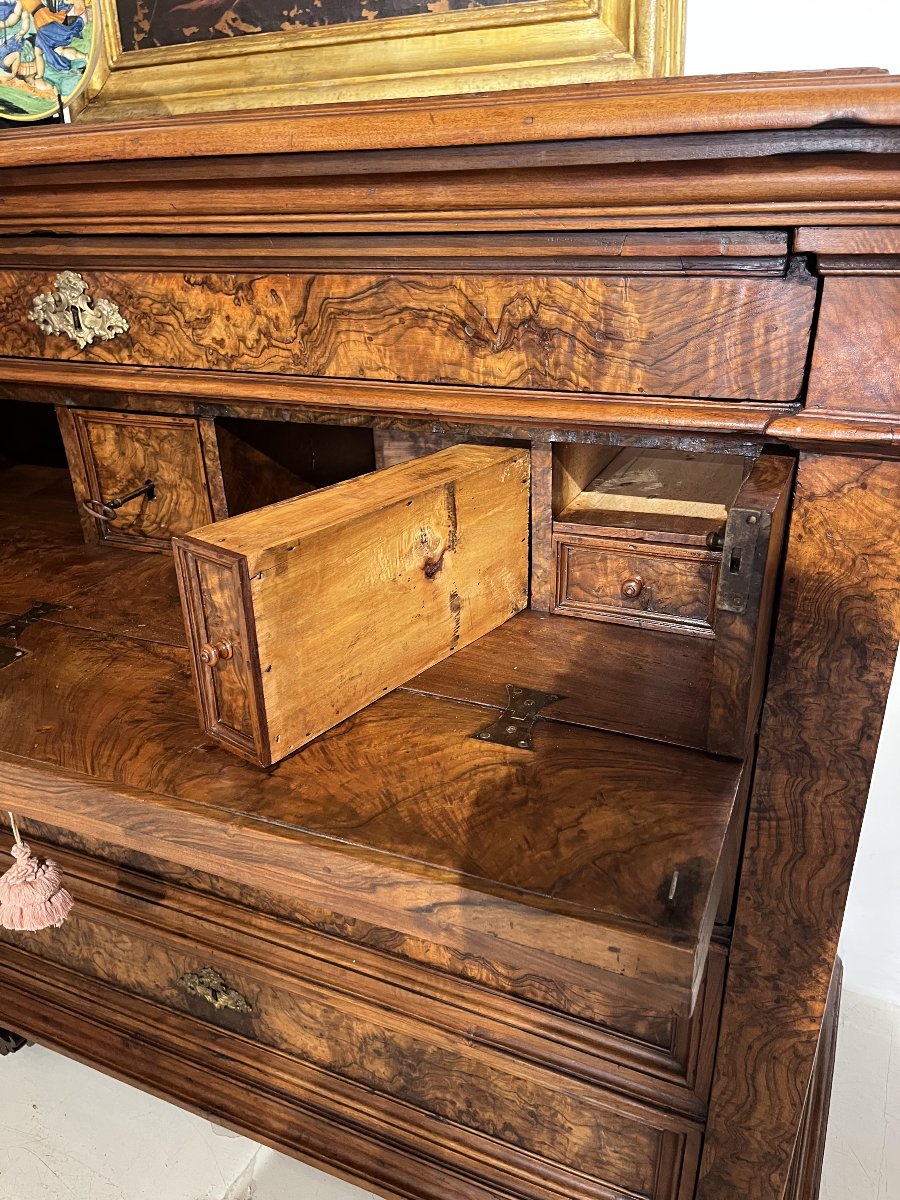 A 5-drawer Walnut-burl Cabinet With A Writing Desk. Rome, 17th Century.-photo-3