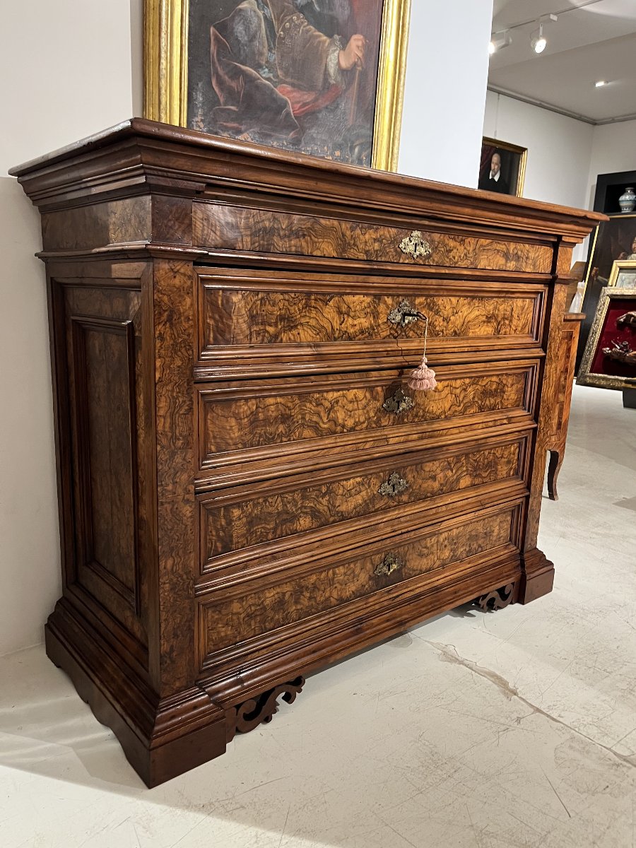A 5-drawer Walnut-burl Cabinet With A Writing Desk. Rome, 17th Century.-photo-4