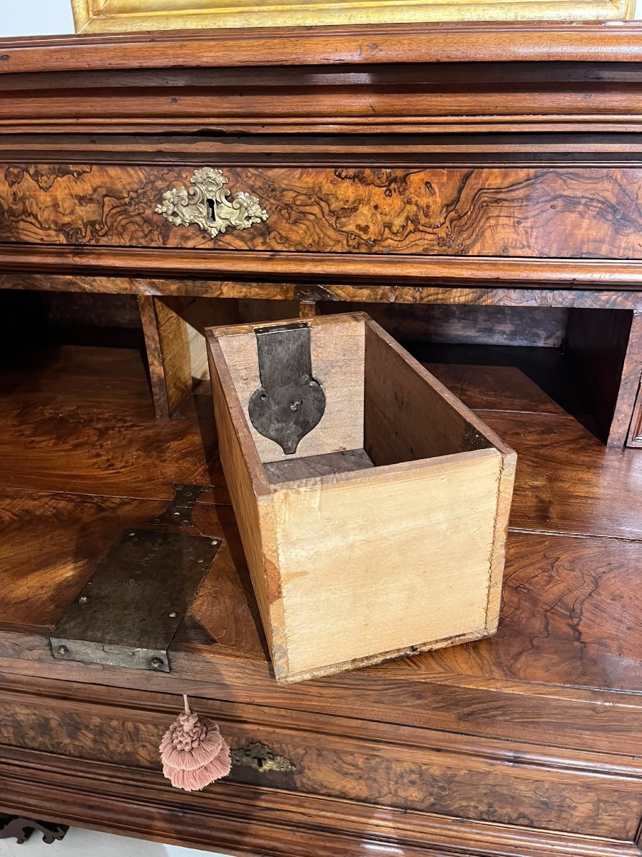 A 5-drawer Walnut-burl Cabinet With A Writing Desk. Rome, 17th Century.-photo-2