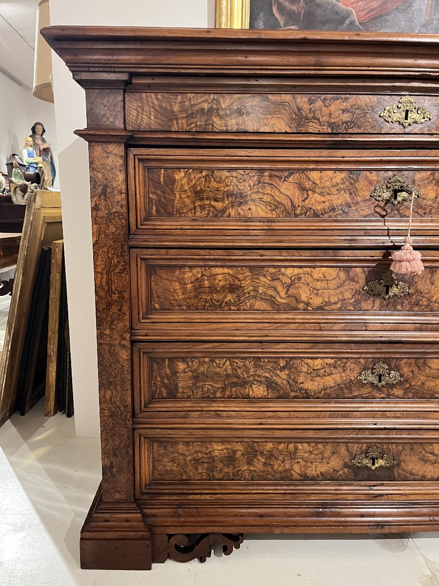 A 5-drawer Walnut-burl Cabinet With A Writing Desk. Rome, 17th Century.-photo-3