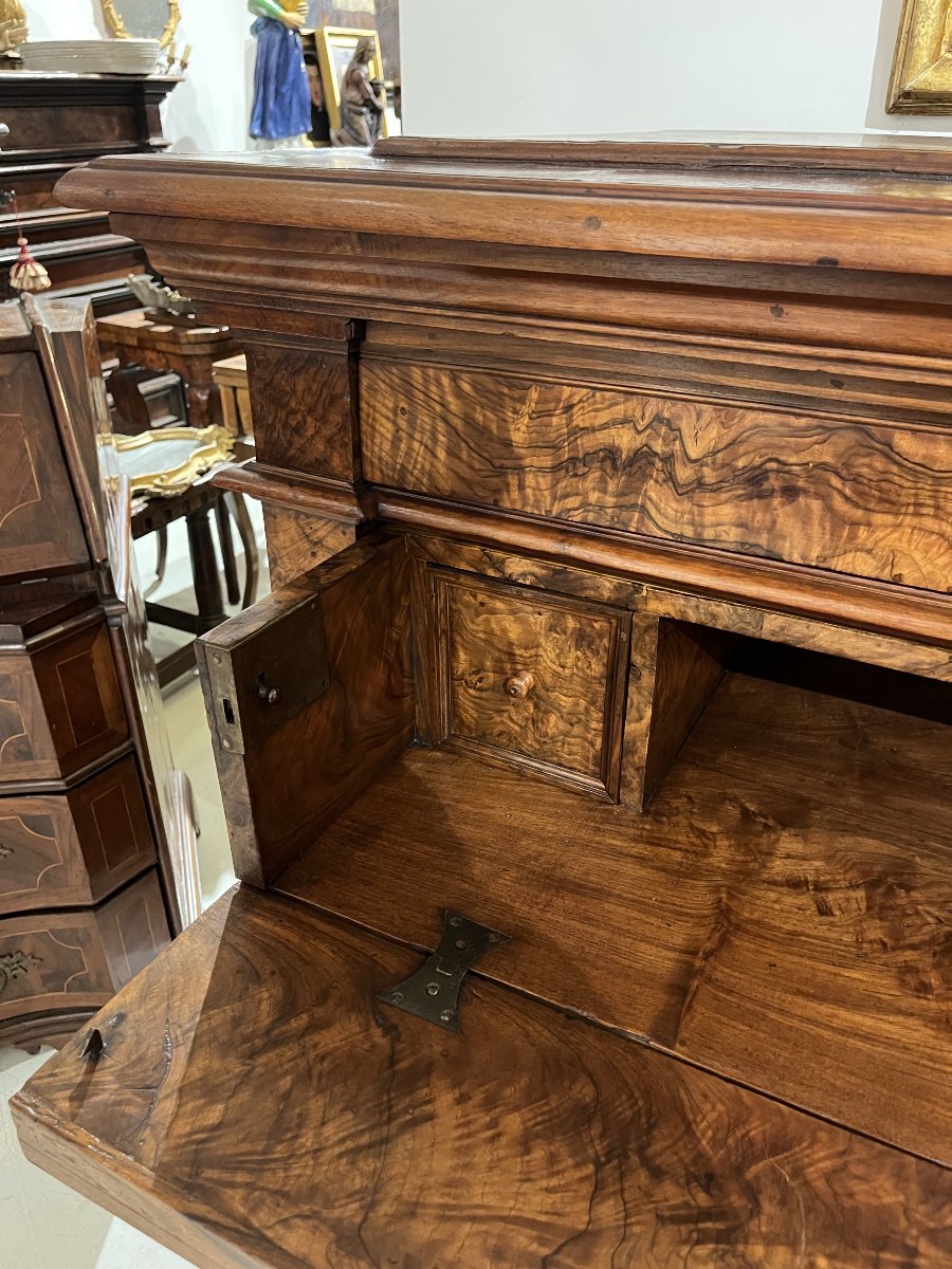 A 5-drawer Walnut-burl Cabinet With A Writing Desk. Rome, 17th Century.-photo-4