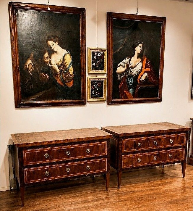 Pair Of Louis XVI Dressers, Finely Inlaid With Precious Woods. Papal States.-photo-2