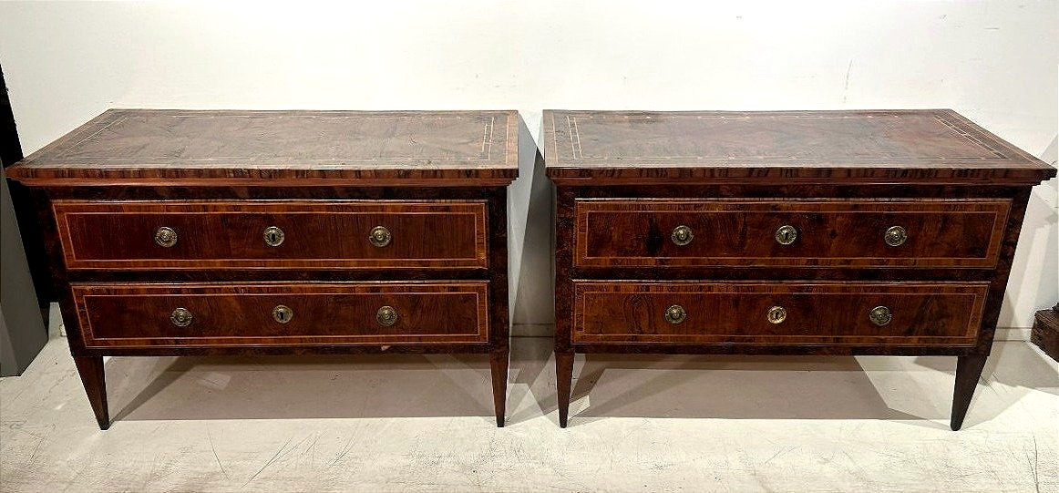 Pair Of Louis XVI Dressers, Finely Inlaid With Precious Woods. Papal States.-photo-3