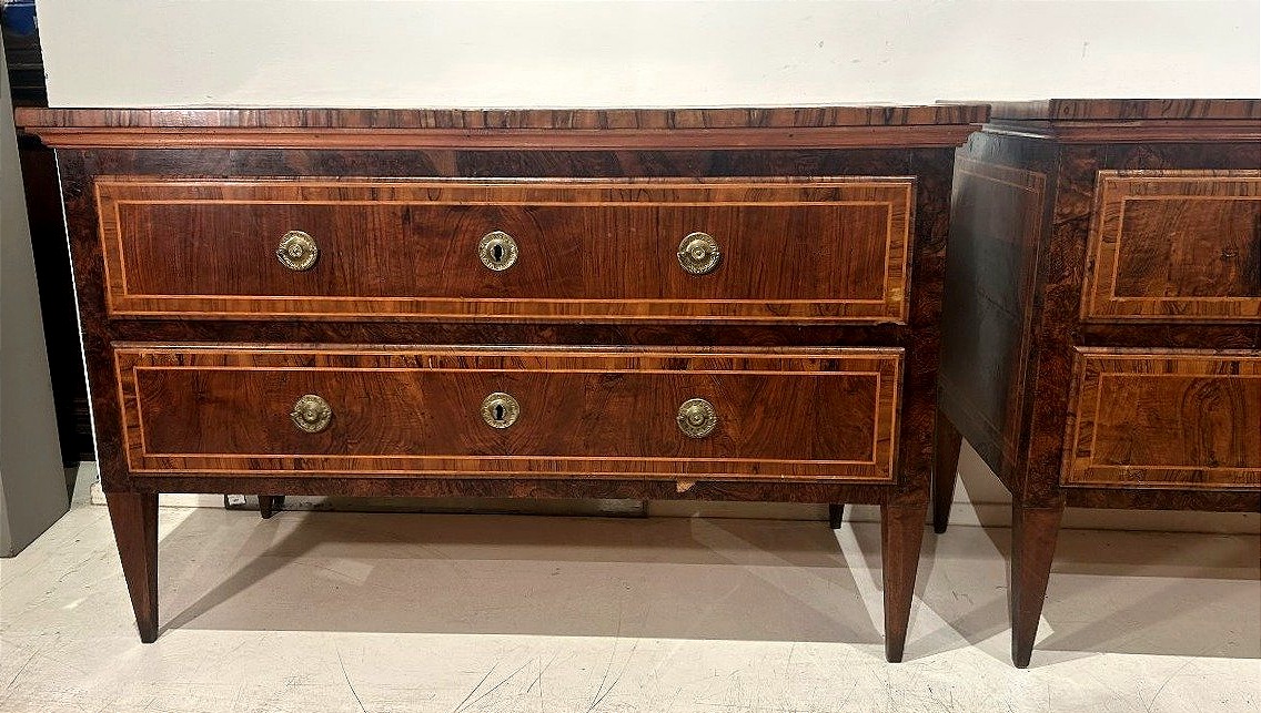 Pair Of Louis XVI Dressers, Finely Inlaid With Precious Woods. Papal States.-photo-4