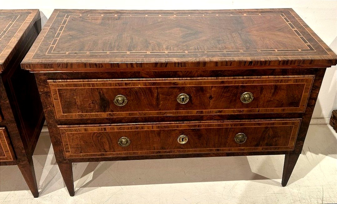 Pair Of Louis XVI Dressers, Finely Inlaid With Precious Woods. Papal States.-photo-1