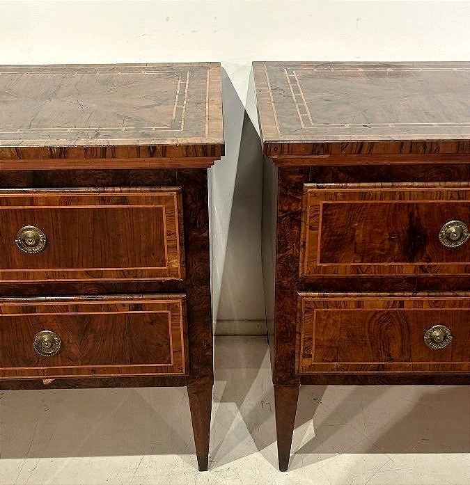 Pair Of Louis XVI Dressers, Finely Inlaid With Precious Woods. Papal States.-photo-3