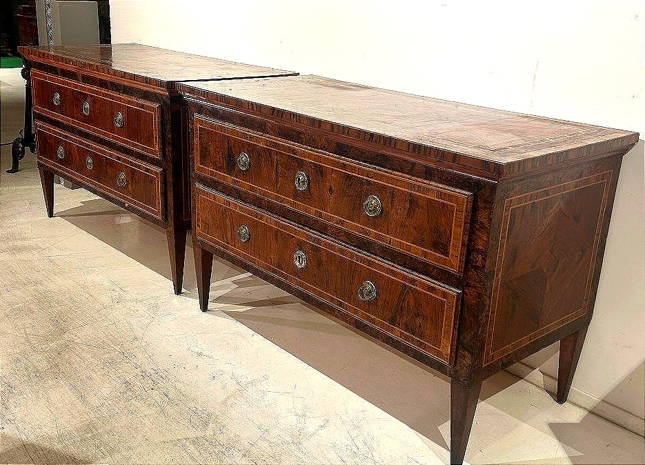 Pair Of Louis XVI Dressers, Finely Inlaid With Precious Woods. Papal States.-photo-4