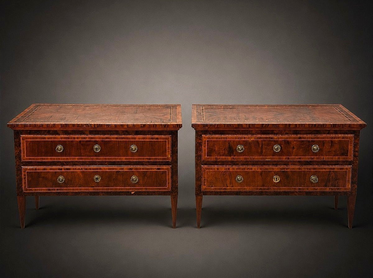 Pair Of Louis XVI Dressers, Finely Inlaid With Precious Woods. Papal States.