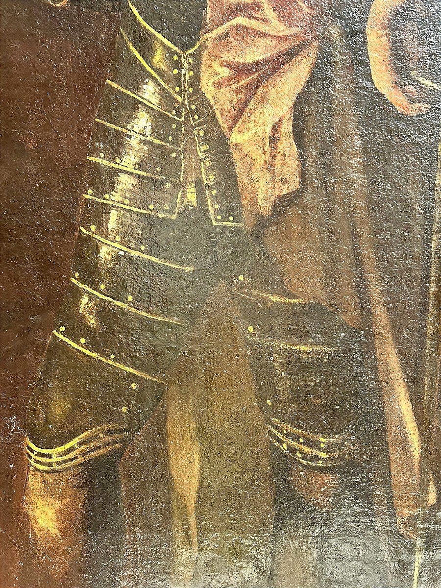 Portrait d'un noble sicilien en armure avec scène de la bataille de Vienne en arrière-plan.-photo-2