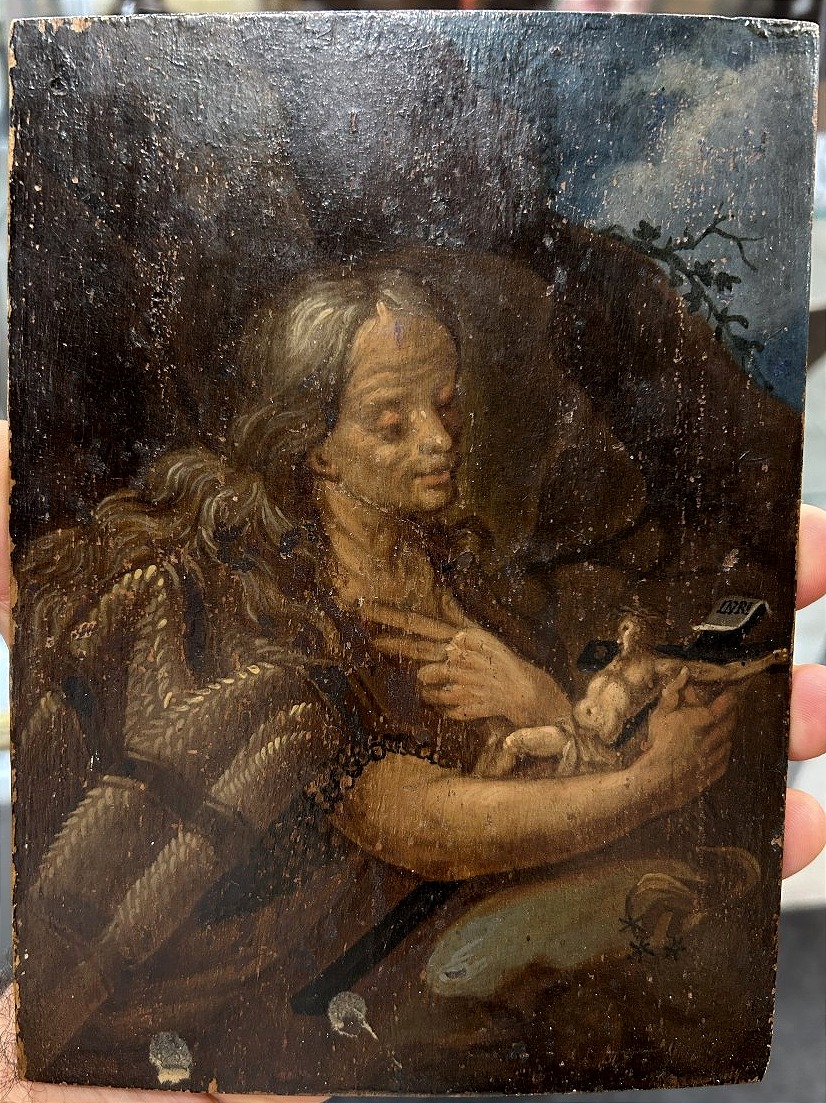 Huile sur panneau représentant la Madeleine en prière, école flamande de la fin du XVIIe siècle