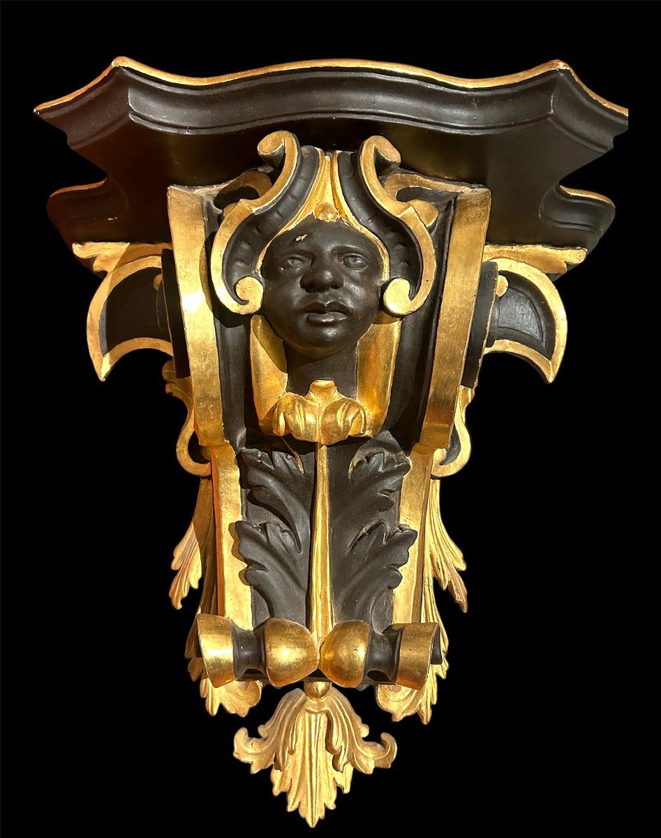 A Finely Carved Shelf Decorated With Gold And Black Lacquer. Central Italy, Late 17th Century
