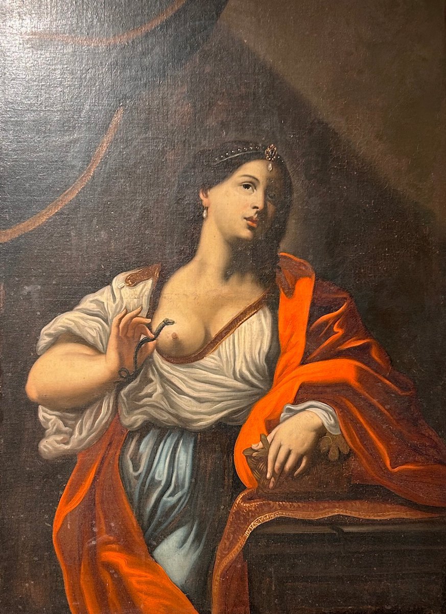 Mort de Cléopâtre, seconde moitié du XVIIe siècle.  113 X 152cm H avec cadre ancienné.-photo-2