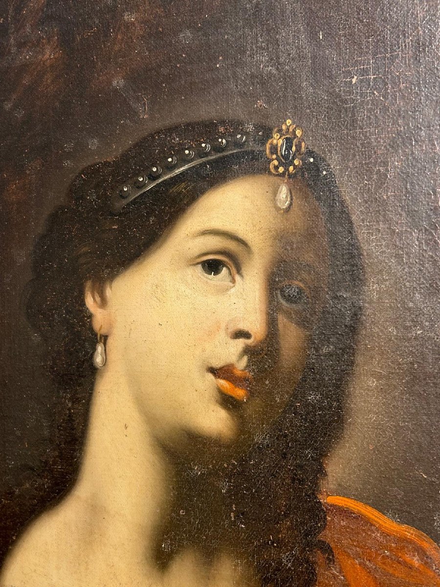 Mort de Cléopâtre, seconde moitié du XVIIe siècle.  113 X 152cm H avec cadre ancienné.-photo-1