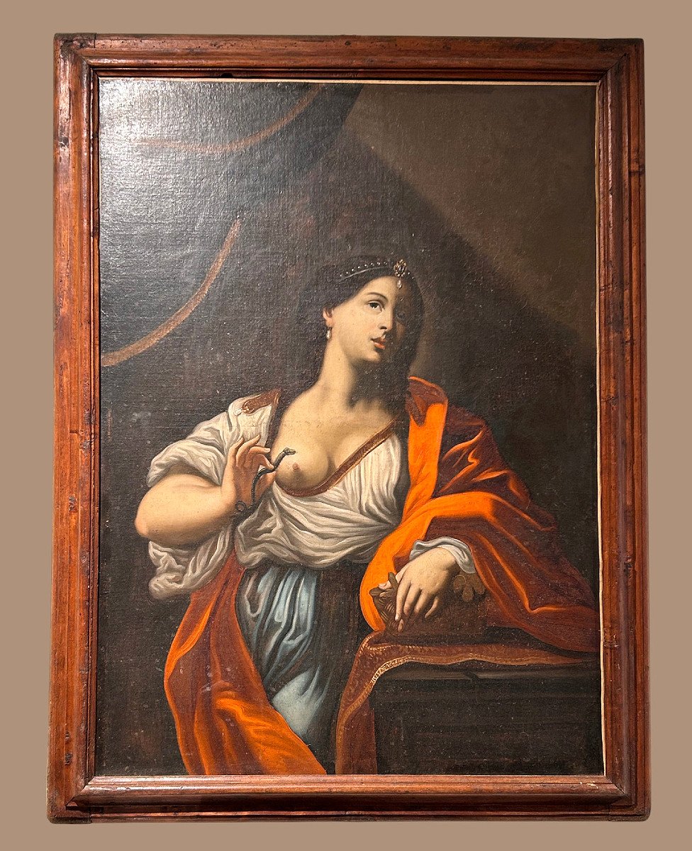 Mort de Cléopâtre, seconde moitié du XVIIe siècle.  113 X 152cm H avec cadre ancienné.
