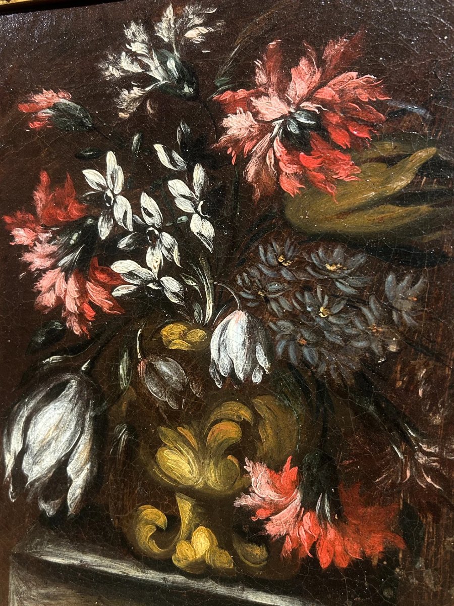 Pair Of Still Lifes With Flowers - Rome, Mid-17th Century - Circle Of Mario Nuzzi-photo-2