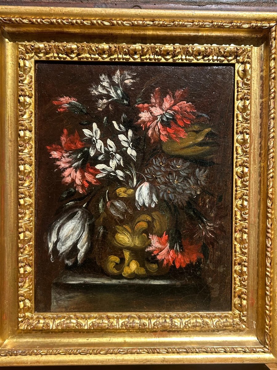 Pair Of Still Lifes With Flowers - Rome, Mid-17th Century - Circle Of Mario Nuzzi-photo-3