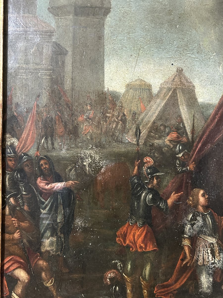 Mucius Scaevola, huile sur ardoise  du XVIIe siècle, entourage de Frans Francken II-photo-4